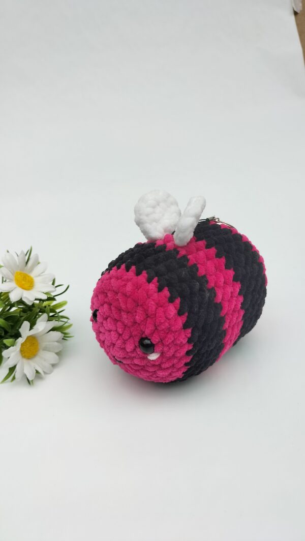 Knuffel bij / sleutelhanger (framboos-zwart) maat groot