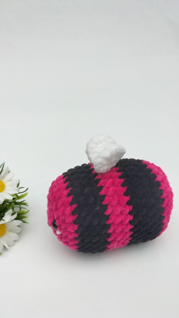 Knuffel bij / sleutelhanger (framboos-zwart) maat groot