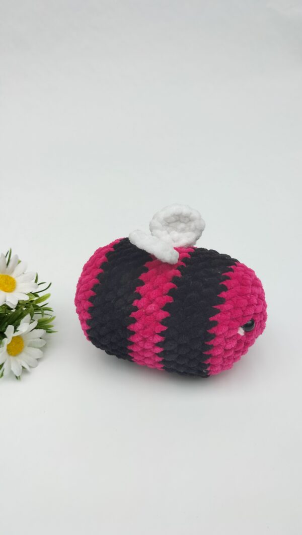 Knuffel bij / sleutelhanger (framboos-zwart) maat groot