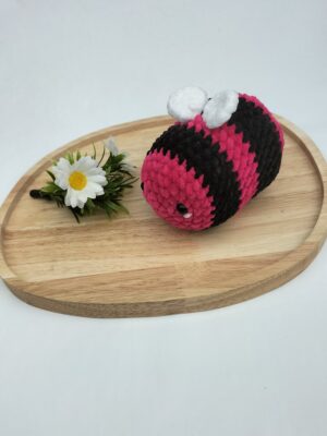 Knuffel bij / sleutelhanger (framboos-zwart) maat groot