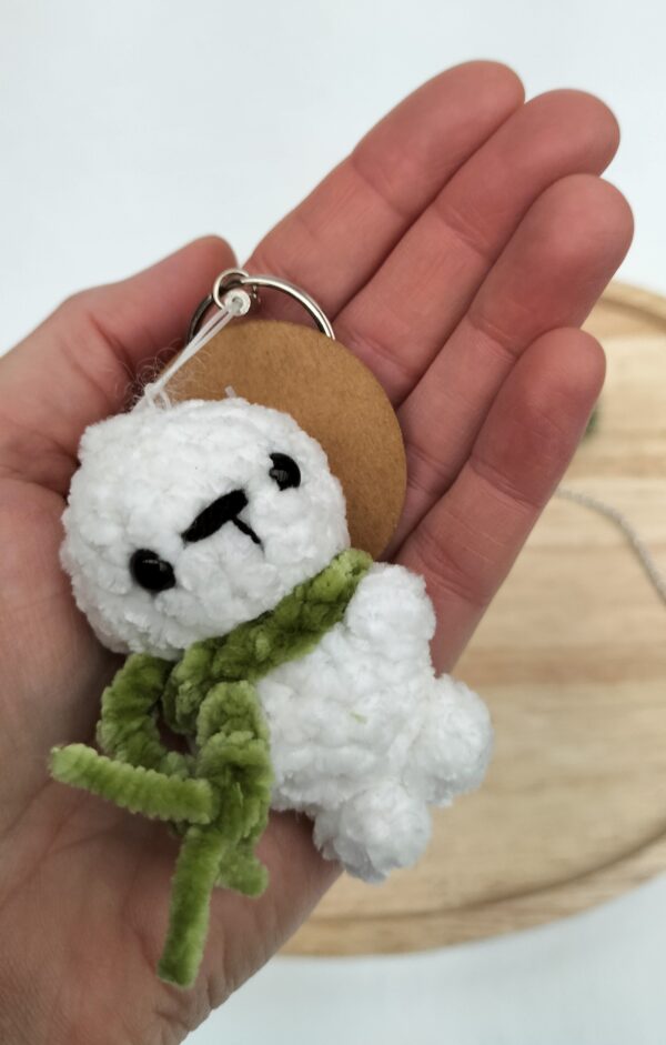 Sleutelhanger zeehond (wit met lichtgroene sjaal)