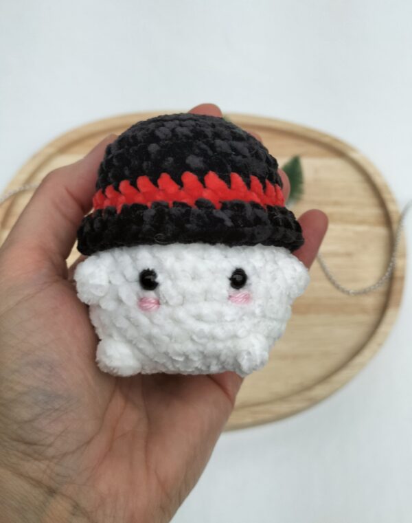 IMG20251103155937 Knuffel mushi hoed (zwart-rood)