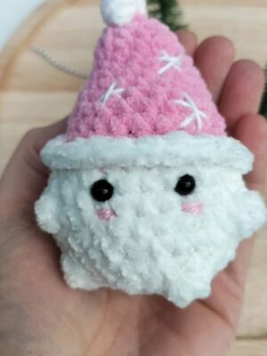 Knuffel mushi met muts klein (roze met witte sterren)